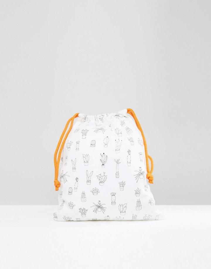 Monki Canvas Cactus Print Toiletries Bag - Beige