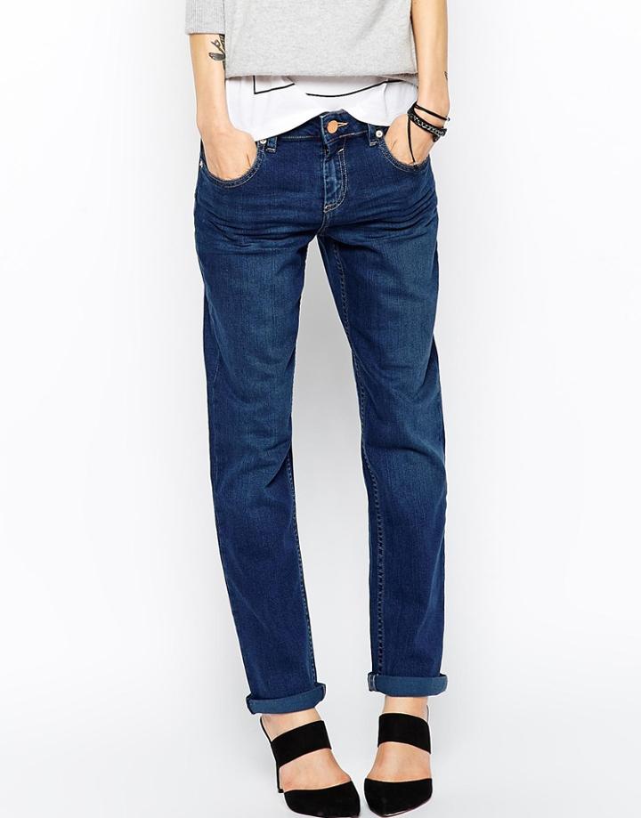 Asos Kimmi Shrunken Boyfriend Jeans In Monroe Deep Blue Wash - Monroe Blue