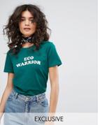 People Tree Organic Cotton T-shirt With Eco Warrior Slogan - Green