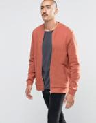 Asos Jersey Bomber Jacket In Washed Red - Auburn