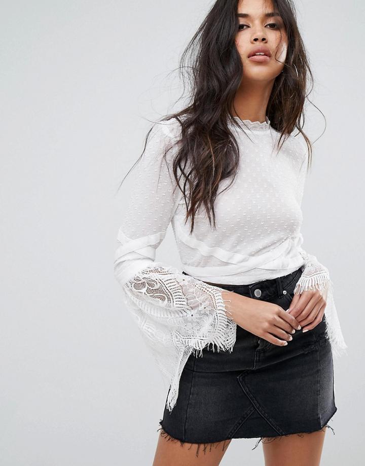 Missguided Dobby Mesh Crop Top - White