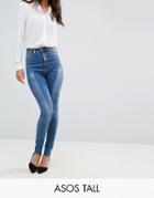 Asos Tall Ridley High Waist Skinny Jeans With Seamed Split Front In Noelle Light Wash - Blue
