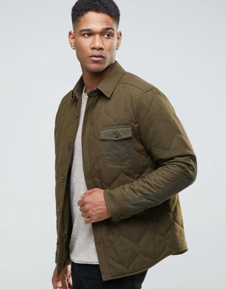 Esprit Wool Shirt Jacket With Quilted Lining - Green