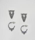 Asos Design Pack Of 2 Ball Detail Cut Out Stud And Hoop Earrings - Silver