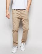 Solid Cuffed Chinos In Straight Fit - Beige