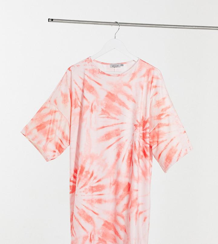 Street Collective Curve Relaxed Sleeve T-shirt Dress In Tie Dye-pink
