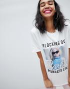 Missguided Barbie 'blocking Out Mondays' Slogan T-shirt - White