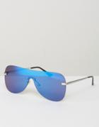 Asos Retro Visor Sunglasses With Blue Flash Lens - Silver