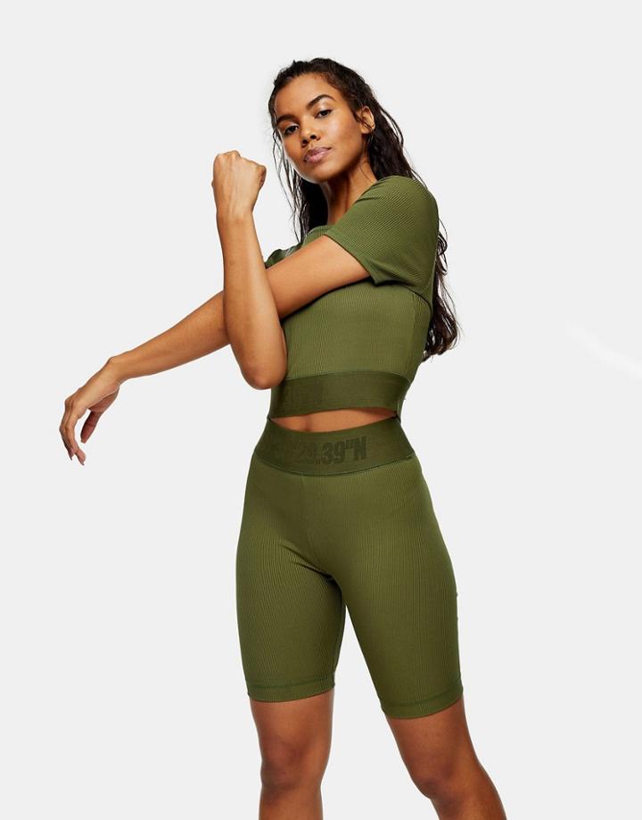 Topshop Activewear Legging Shorts In Khaki-green