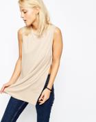 Asos The Sleeveless Longline Top With Side Split - Putty