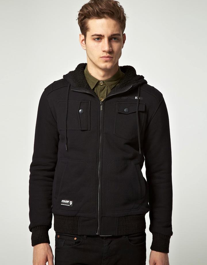 Jack & Jones Intelligence Power Zip Borg Lined Sweat - Black