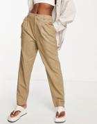 Asos Design High Waisted Linen Tapered Pants In Olive-green