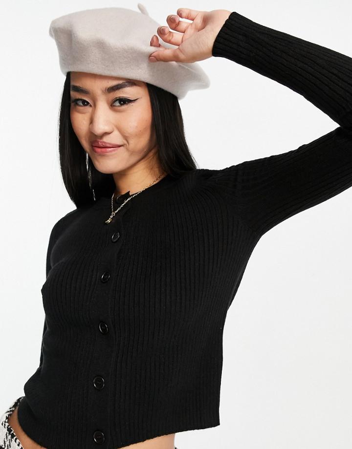 Urban Revivo Fitted Ribbbed Cardigan In Black