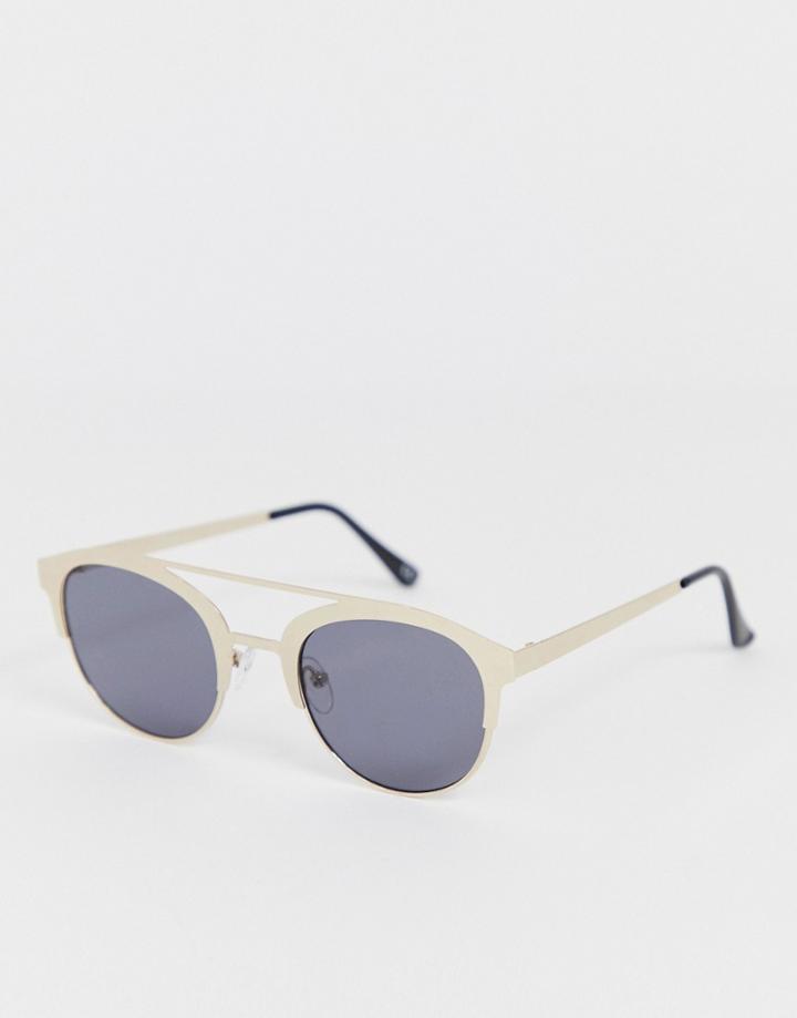 Asos Design Metal Round Aviator In Gold With Smoke Lens - Gold