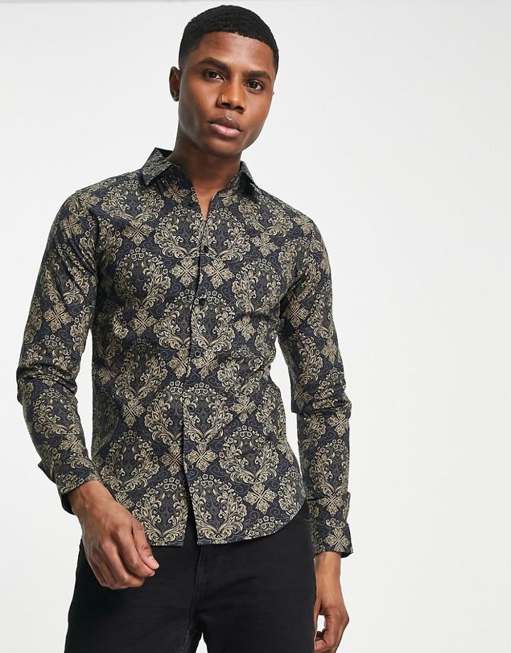 Bolongaro Trevor Baroque Printed Skinny Fit Shirt-black