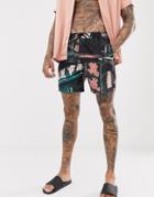 Asos Design Swim Shorts With Hong Kong Cityscape Print Mid Length-multi