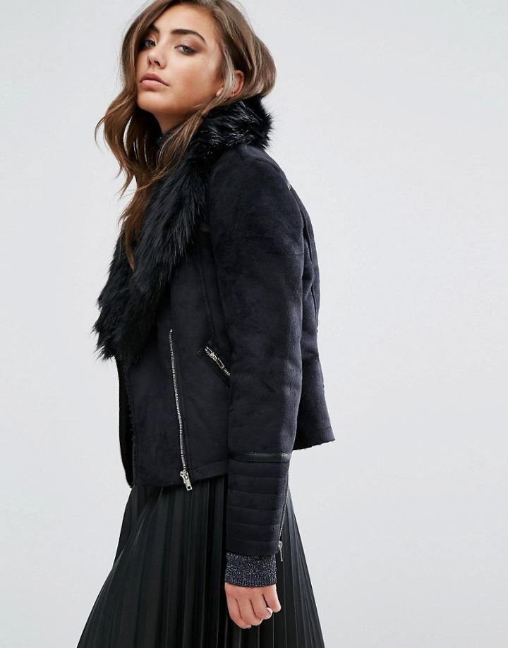 Miss Selfridge Faux Shearling Jacket - Black