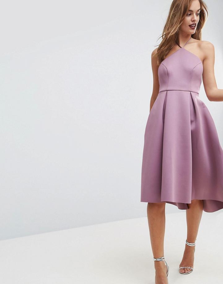 Asos Halter Neck Prom Midi Dress-pink