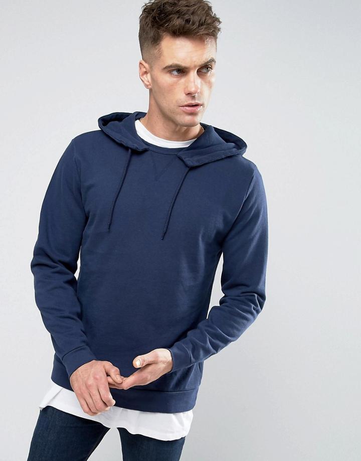 Asos Hoodie With Notch Neck - Navy