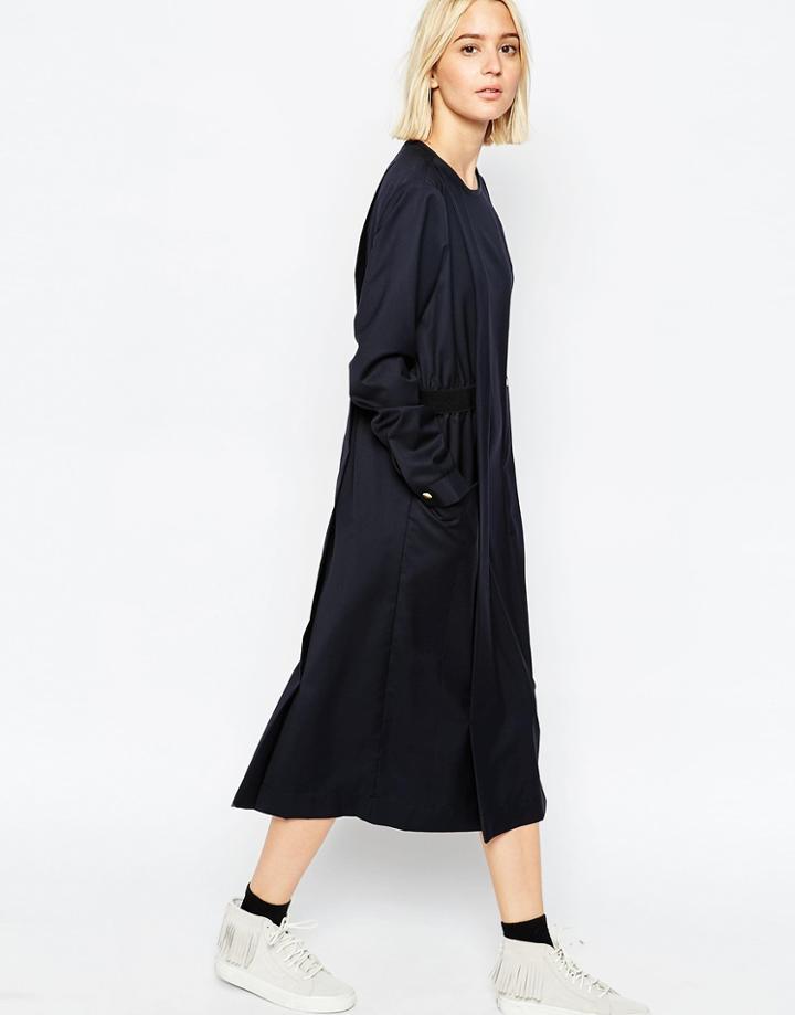 Asos White Elastic Waist Shirt Dress - Navy