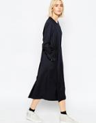 Asos White Elastic Waist Shirt Dress - Navy