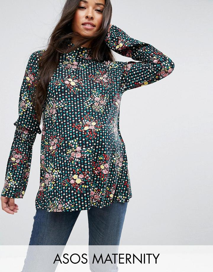 Asos Maternity Spot & Floral High Neck Top - Multi