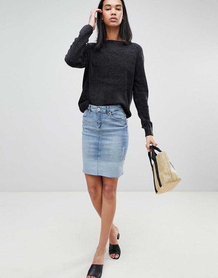 Blend She Gemini Drop Hem Denim Skirt - Blue