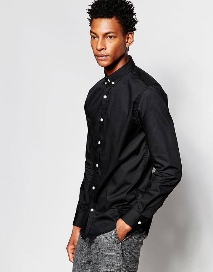 Selected Luca Smart Slim Shirt With Contrast Buttons - Black