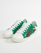 Custommade Leather Sneakers With Glitter Flame - Green