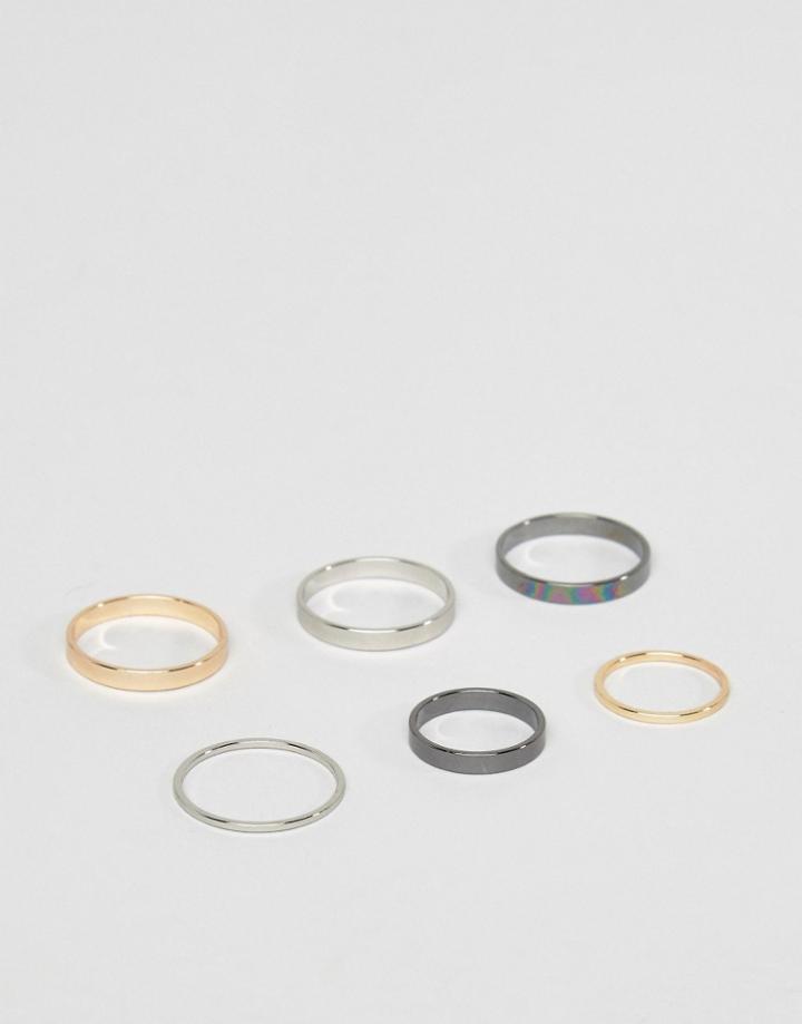 Asos Midi Ring Pack In Mixed Finish - Multi