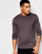 Asos Crew Neck Sweater In Gray Nep Cotton - Charc W Pink Nep