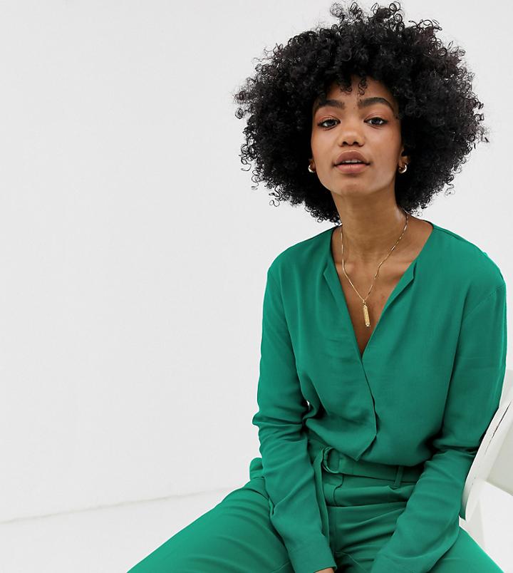 Warehouse Blouse With V Neck In Green - Green