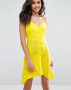 Asos Button Through Sun Dress With Dipped Hem - Yellow