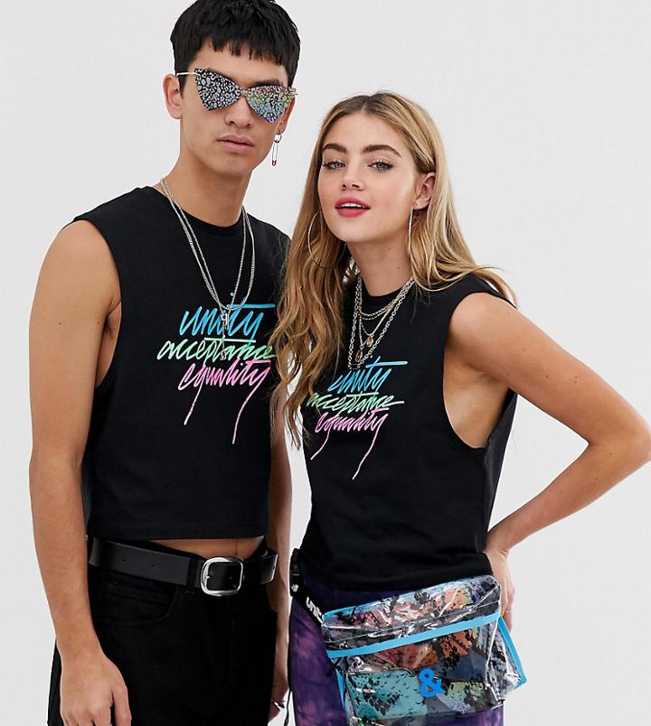 Asos Design X Glaad & Unisex Sleeveless T-shirt With Tour Print-black