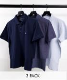 Abercrombie & Fitch 3 Pack Icon Logo Core Pique Polo In Light Blue/dark Blue Heather & Navy-multi