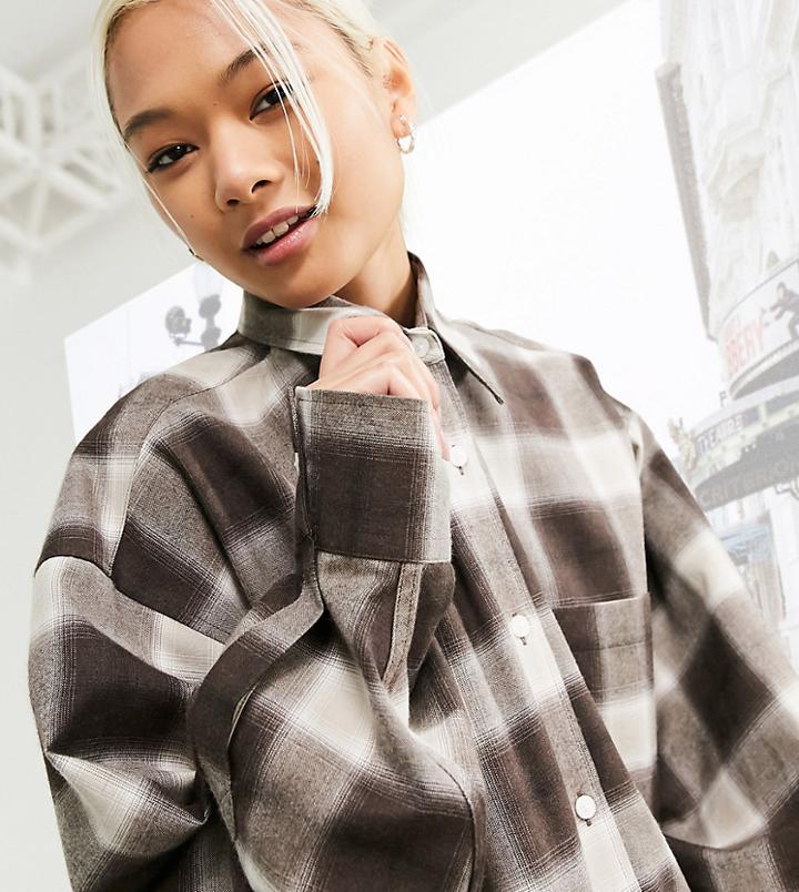 Collusion Oversized Check Shirt-brown
