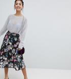 Asos Petite Pleated Midi Skirt With Belt In Print - Multi