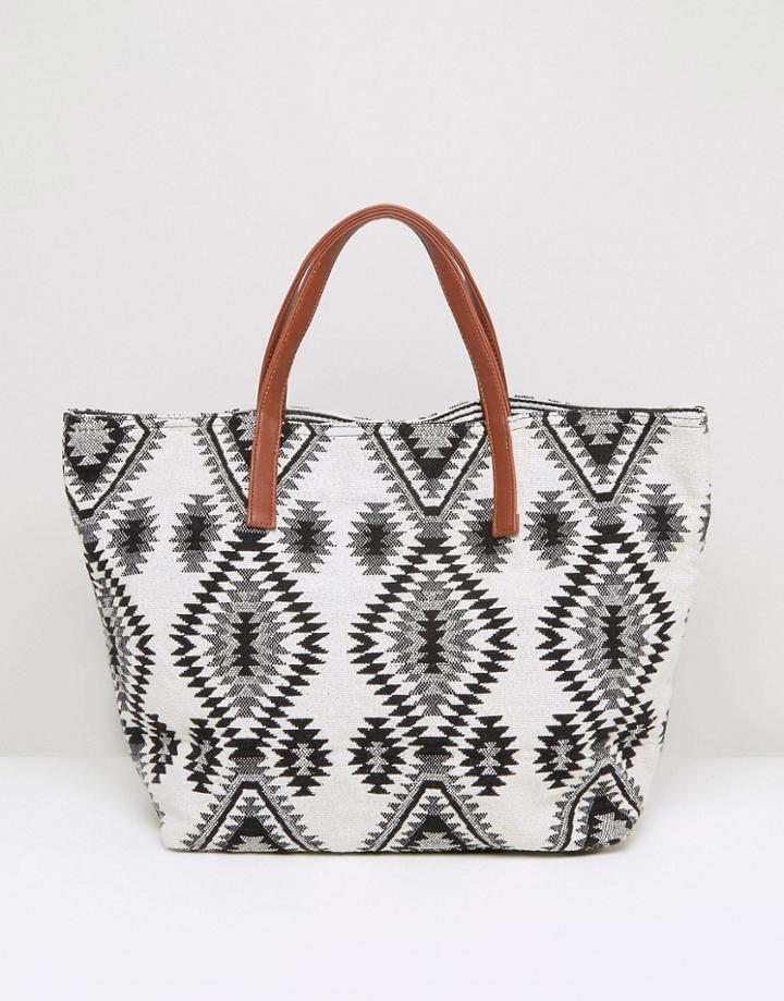Pieces Monochrome Beach Tote Bag - Black