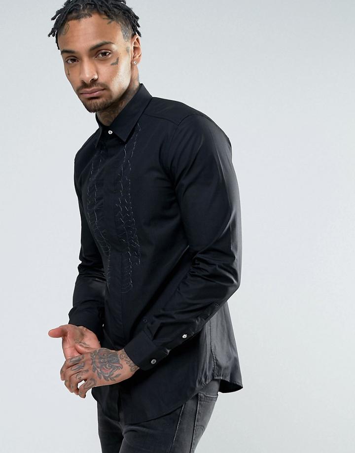 Diesel S-lucia Embriodered Ruffle Slim Fit Shirt - White