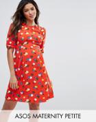 Asos Maternity Petite Cut Out Shoudler 40's Printed Tea Dress - Multi