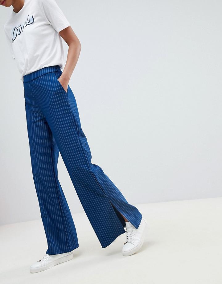 Vila Pinstripe Wide Leg Pants - Navy