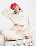 Adidas Originals 'retro Luxury' 1/4 Zip Cropped Fleece With Back Print In Off White
