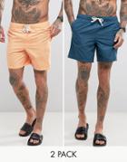 Asos Swim Shorts In Orange & Blue In Mid Length 2 Pack Save - Multi