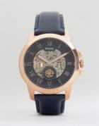 Fossil Grant Mechanical Leather Watch In Navy - Navy