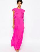 Asos Ruffle Front Maxi Dress - Hot Pink