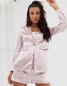 Saint Genies Satin Blazer With Gold Button Detail In Pale Mauve - Pink