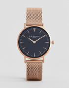 Elie Beaumont Watch With Black Dial And Rose Gold Mesh Strap - Gold