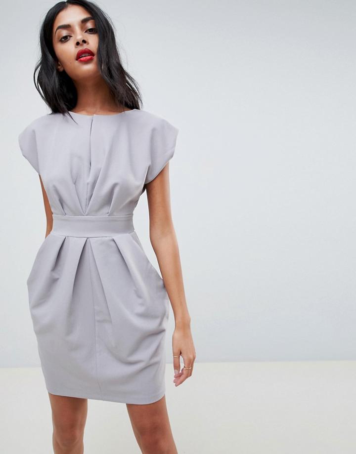 Closet London Pleat Waisted Dress - Gray