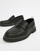 Asos Design Loafers In Black Leather With Chunky Sole - Black