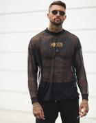 Asos Design Oversized Long Sleeve T-shirt With Gold Roman Numeral Print In Mesh-black